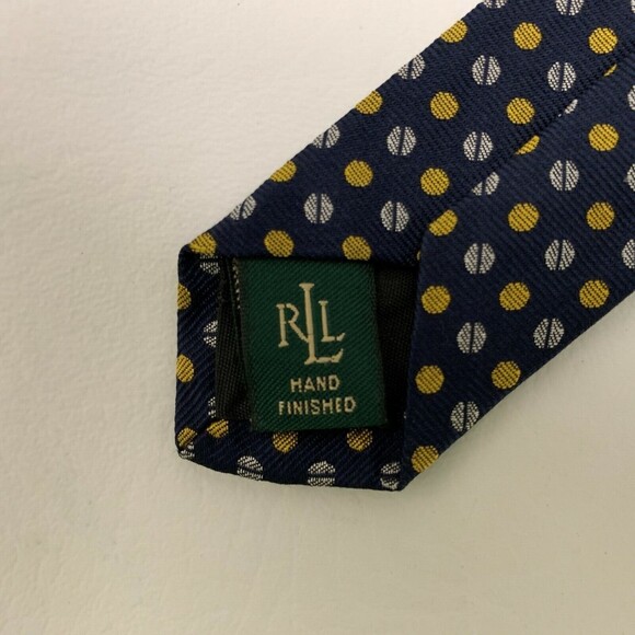 Ralph Lauren Men’s Tie Necktie Blue Multi-color Polka Dots 100% Silk - Picture 4 of 5